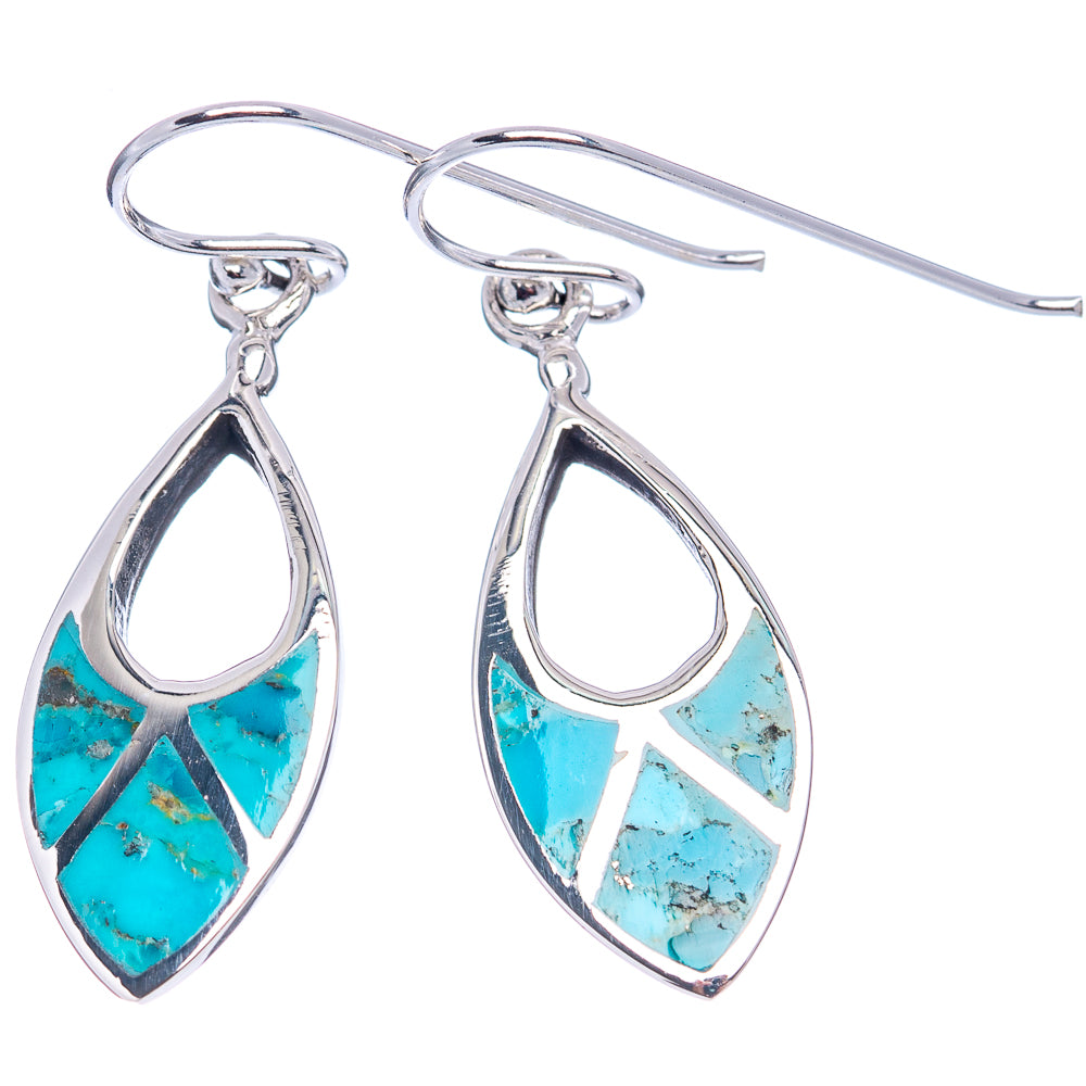 Native Style Mohave Turquoise Earrings 1 3/8" (.925 Sterling Silver)