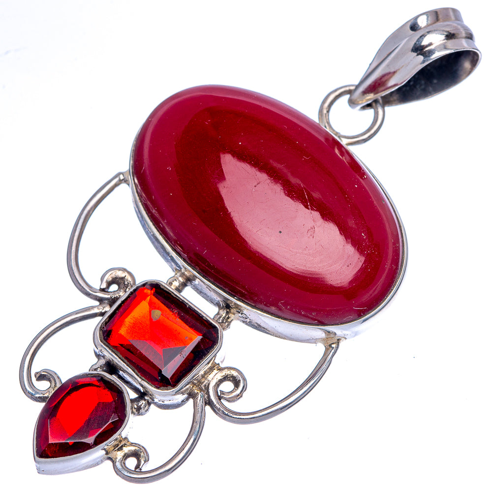 Red Onyx, Garnet Pendant 2 3/8" (925 Sterling Silver) P40036