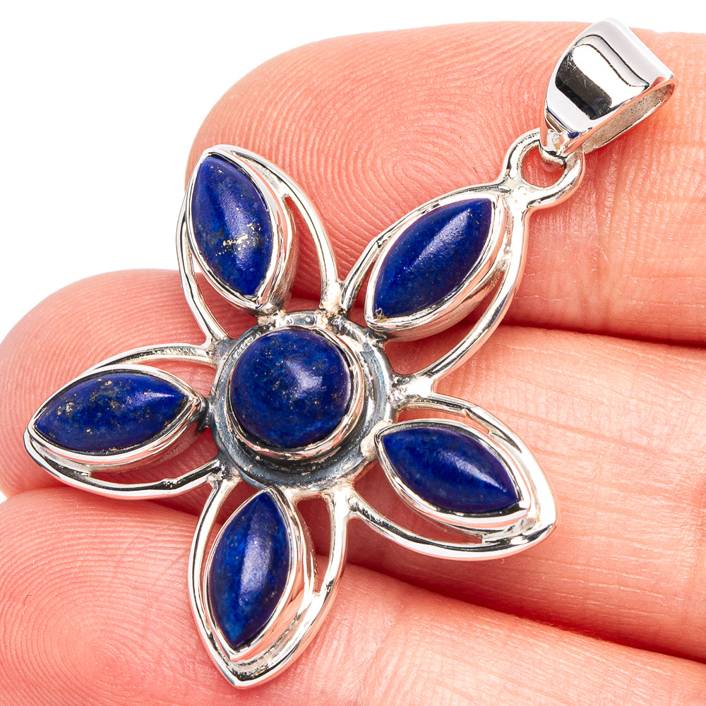 Lapis Lazuli Flower 925 Sterling Silver Premium Pendants 1 5/8" (925 Sterling Silver) P43710