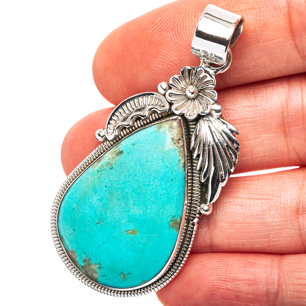 Exclusive Southwestern Style Kingman Turquoise Pendant 2 1/4" (.925 Sterling Silver)