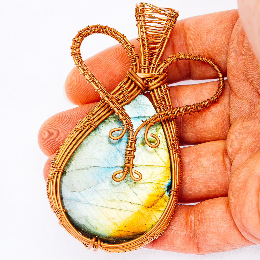 Spectrolite Wire Wrap Pendant 3 1/8" (Copper)