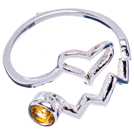 Heart ring in .925 sterling silver with round yellow citrine stone