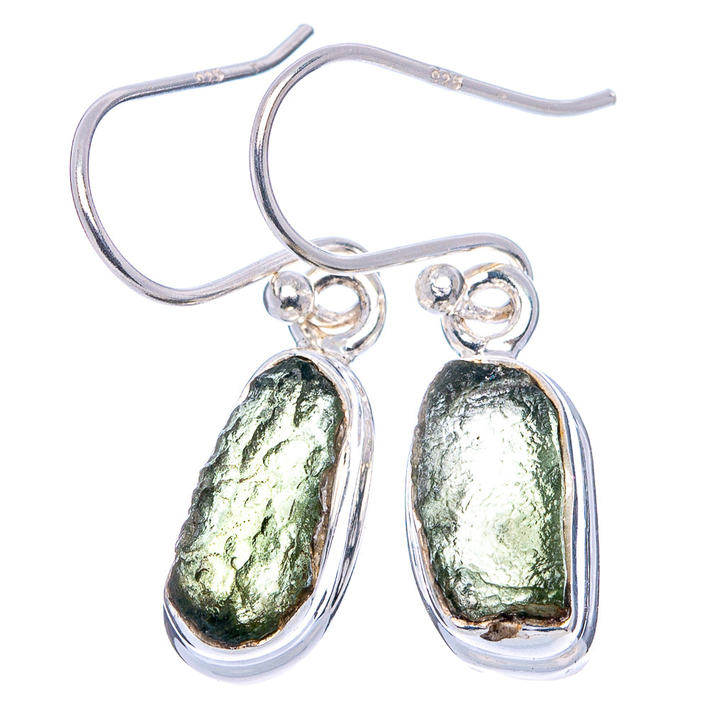 Rare Raw Moldavite Earrings 1 1/8" (.925 Sterling Silver)