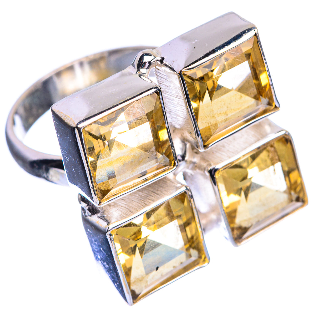 Sterling silver citrine ring with four faceted square stones, size 7