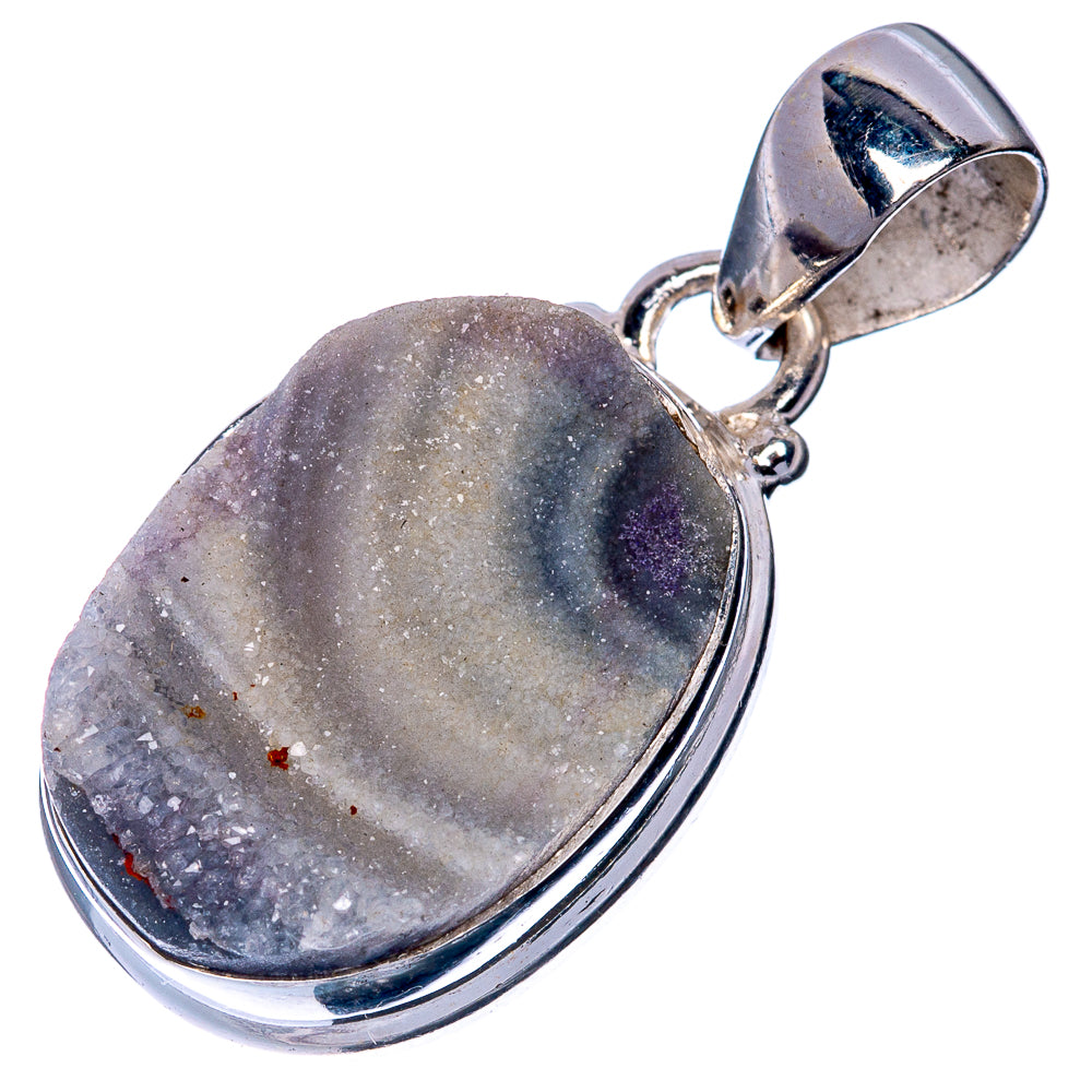 Sterling silver teardrop druzy pendant with gray purple stone and loop bail