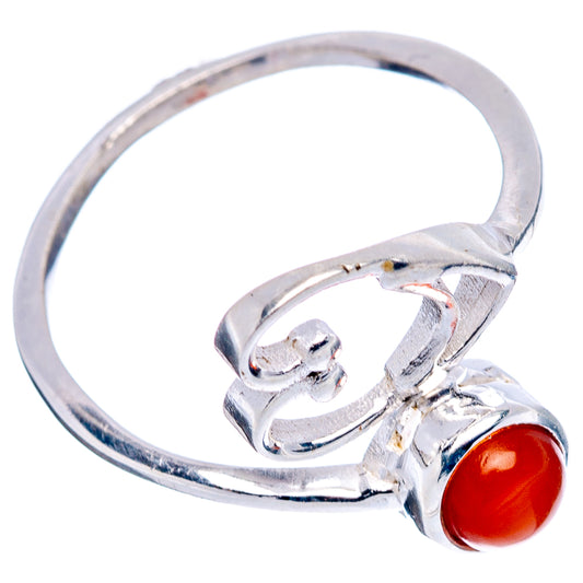 Sterling silver open-heart ring with red round carnelian stone detail