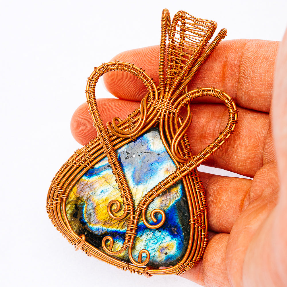 Spectrolite Wire Wrap Pendant 2 7/8" (Copper)