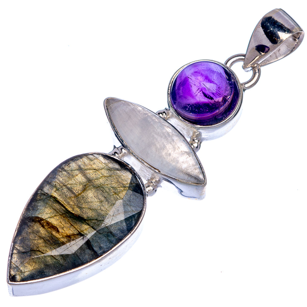 Labradorite, Rainbow Moonstone, Amethyst Pendant 2 1/8" (925 Sterling Silver) P39803