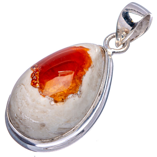 Sterling silver teardrop fire opal pendant with orange-red glowing center stone