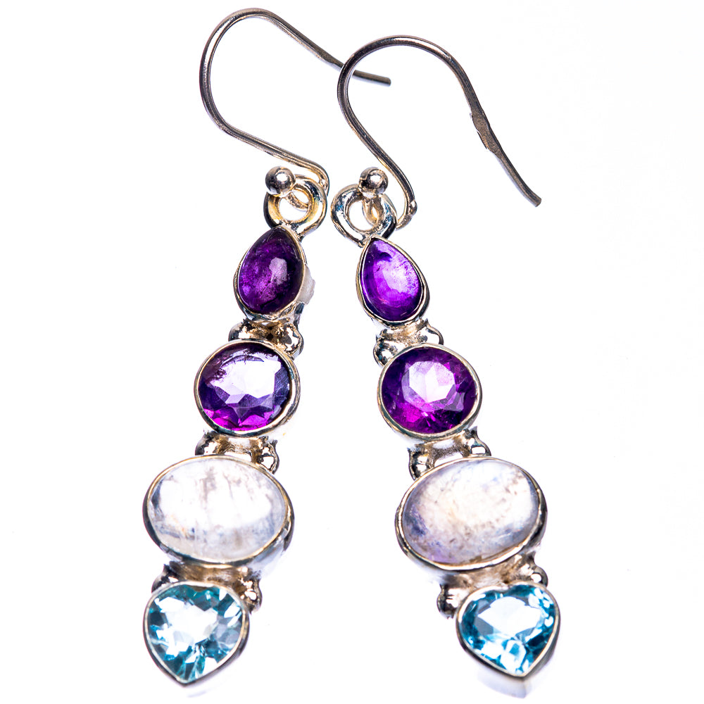 Rainbow Moonstone, Amethyst, Blue Topaz Earrings 1 7/8" (925 Sterling Silver) E432662