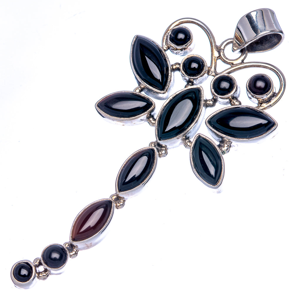 Black Onyx Dragonfly Pendant 2 5/8" (925 Sterling Silver) P40044