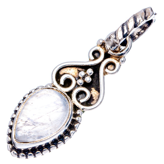Rainbow moonstone oval pendant, .925 sterling silver frame and decorative loop bail