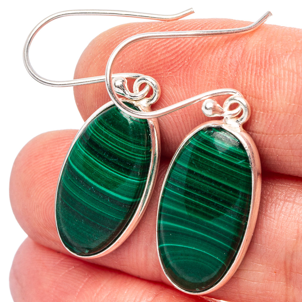 Malachite Earrings 1 1/2" (.925 Sterling Silver)