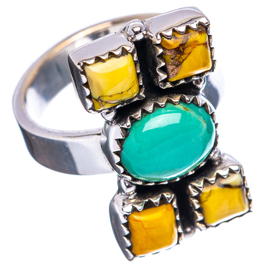 Adjustable sterling silver ring with green oval center and yellow square stones