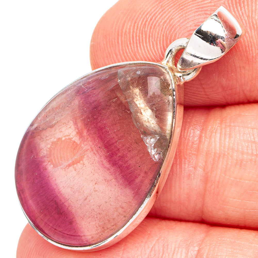 Purple fluorite teardrop pendant with .925 sterling silver bezel and bail