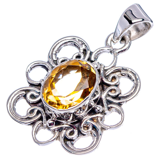 Citrine-yellow gemstone pendant with round bail and .925 sterling silver scroll filigree