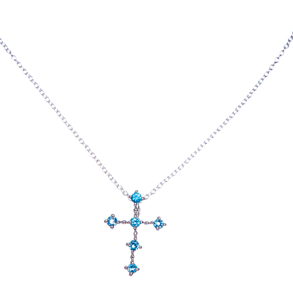 Blue Topaz Cross Necklace 18" (925 Sterling Silver) N90055