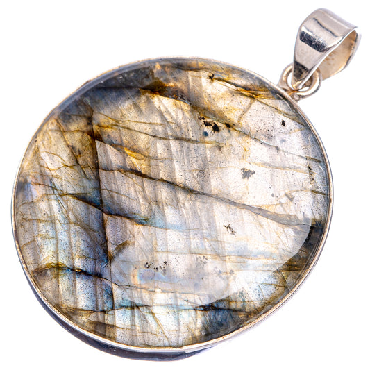 Oval labradorite pendant with blue streaks, framed in .925 sterling silver bezel