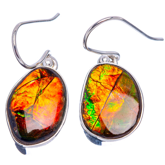 Iridescent ammolite teardrop earrings in 925 sterling silver with fishhook backs