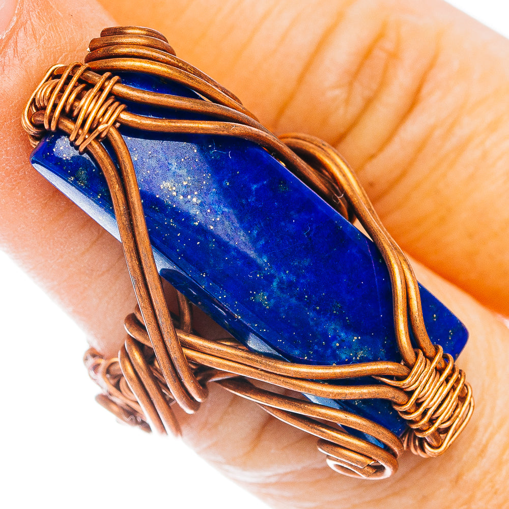 Lapis Lazuli Wire Wrap Ring Size 5 (Copper)