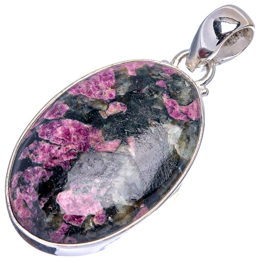 Oval sterling silver pendant with glossy black, gray, and purple-pink mineral stone