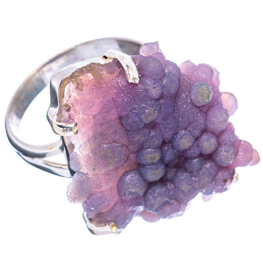 Purple druzy grape agate ring in .925 sterling silver, side view, size 9.75