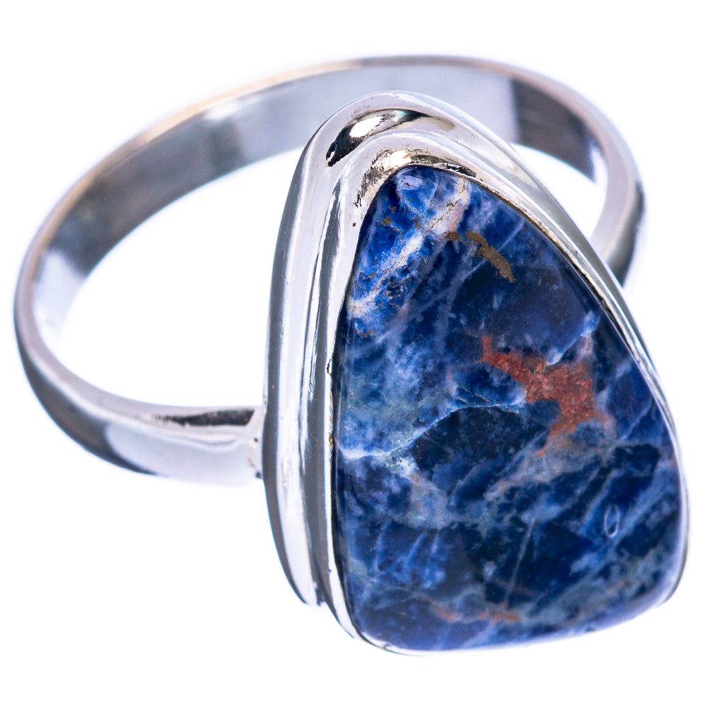 Sodalite oval ring with blue stone, 925 sterling silver band, size 8.25