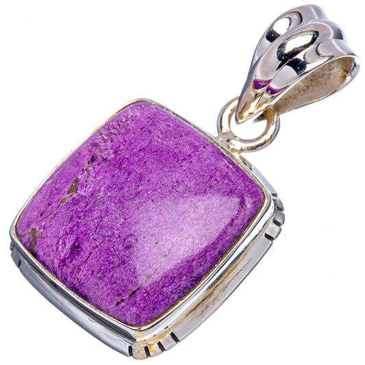 Rectangular purple phosphosiderite pendant in silver bezel, top loop bail detail