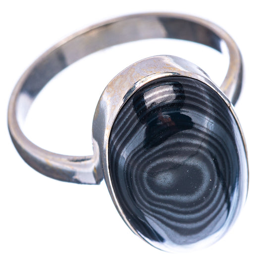 Angle view size 8 oval black striped stone ring, .925 sterling silver band