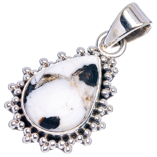 White buffalo turquoise pendant, .925 sterling silver bail and beaded rim teardrop cabochon