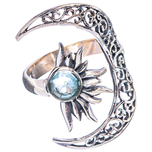 Blue Topaz Moon Sun Dainty Ring Size 7 Adjustable (925 Sterling Silver) R5241