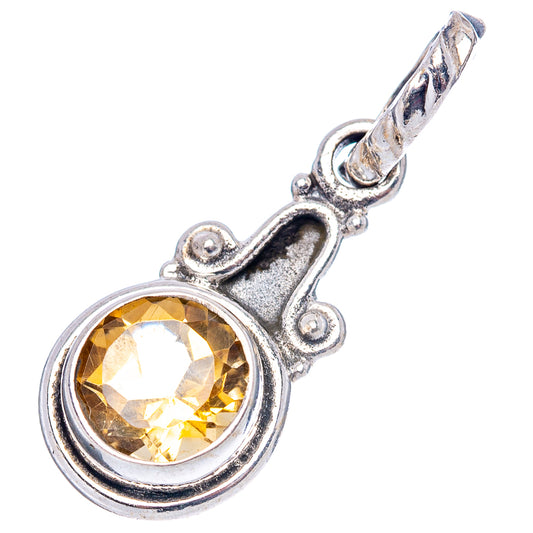 Sterling silver citrine pendant, round faceted yellow stone with top chain loop