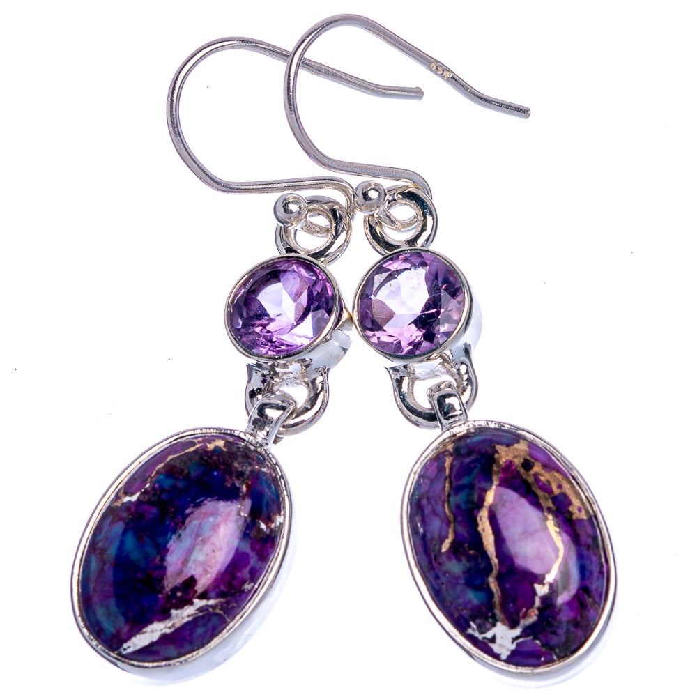 Purple Copper Composite Turquoise, Amethyst Earrings 1 5/8" (925 Sterling Silver) E433036