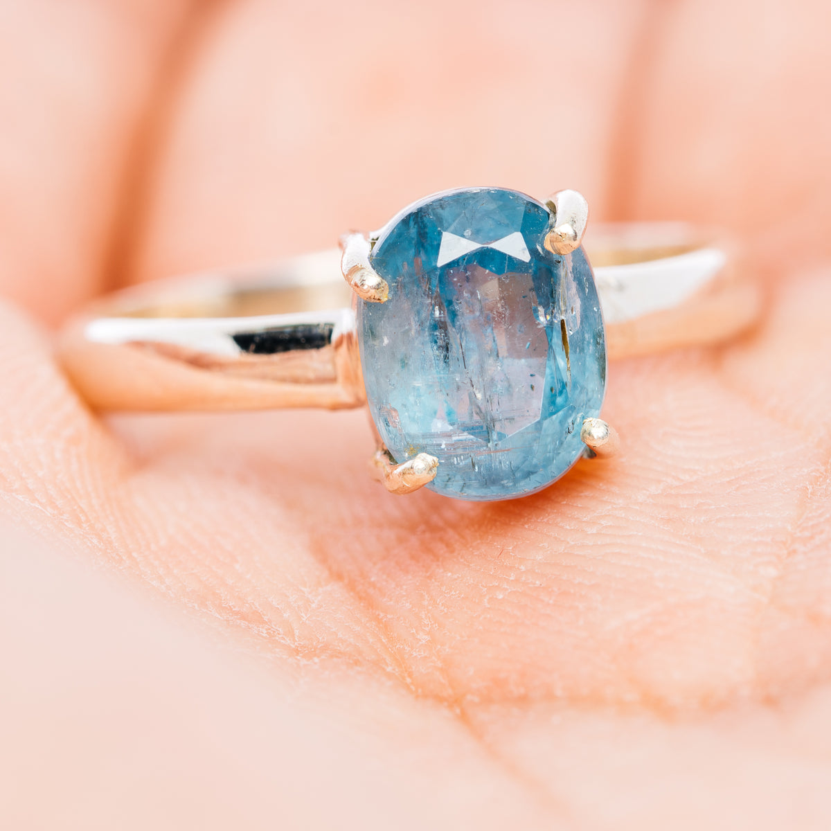 Faceted Paraiba Kyanite Ring Size 9 (.925 Sterling Silver)
