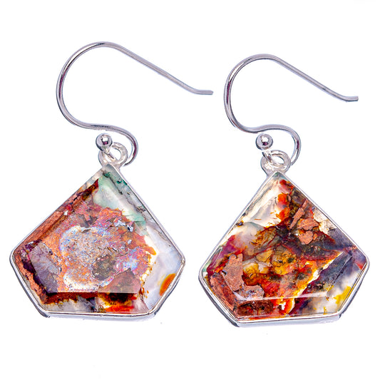 Sterling silver agate earrings with faceted multicolor stone teardrop dangles