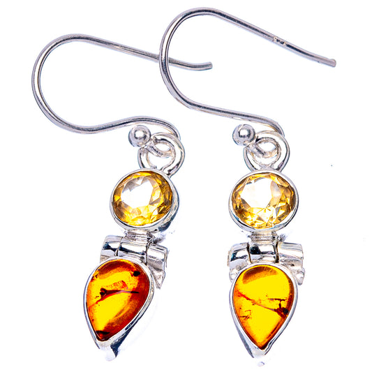 Baltic Amber, Citrine Earrings 1 1/4" (925 Sterling Silver) E1576