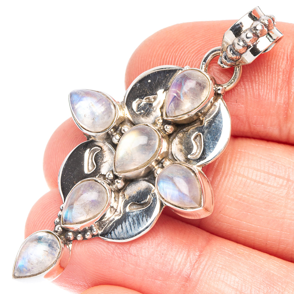 Rainbow Moonstone Cross Pendant 1 7/8" (925 Sterling Silver) P43957