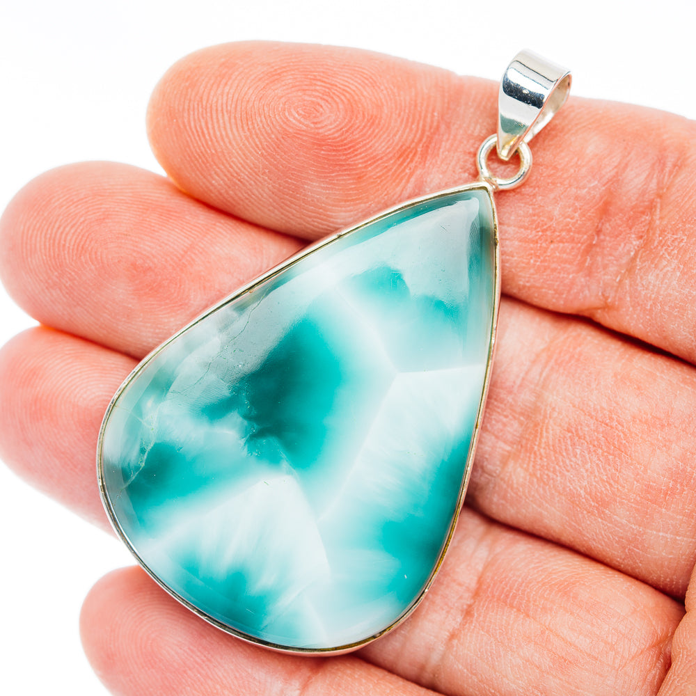 925 sterling silver hemimorphite teardrop pendant, turquoise-blue translucent stone