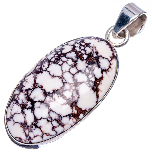 Oval wild horse jasper pendant in .925 sterling silver, white stone with black-brown webbing