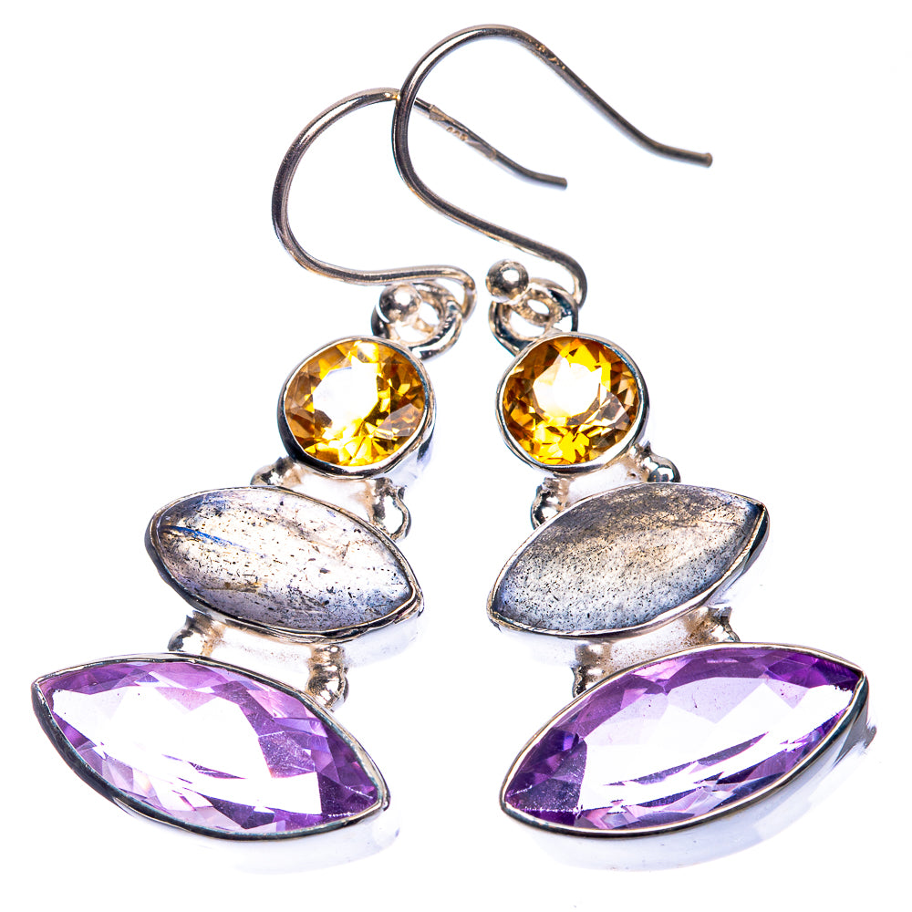 Amethyst, Labradorite, Citrine Earrings 1 5/8" (925 Sterling Silver) E432654