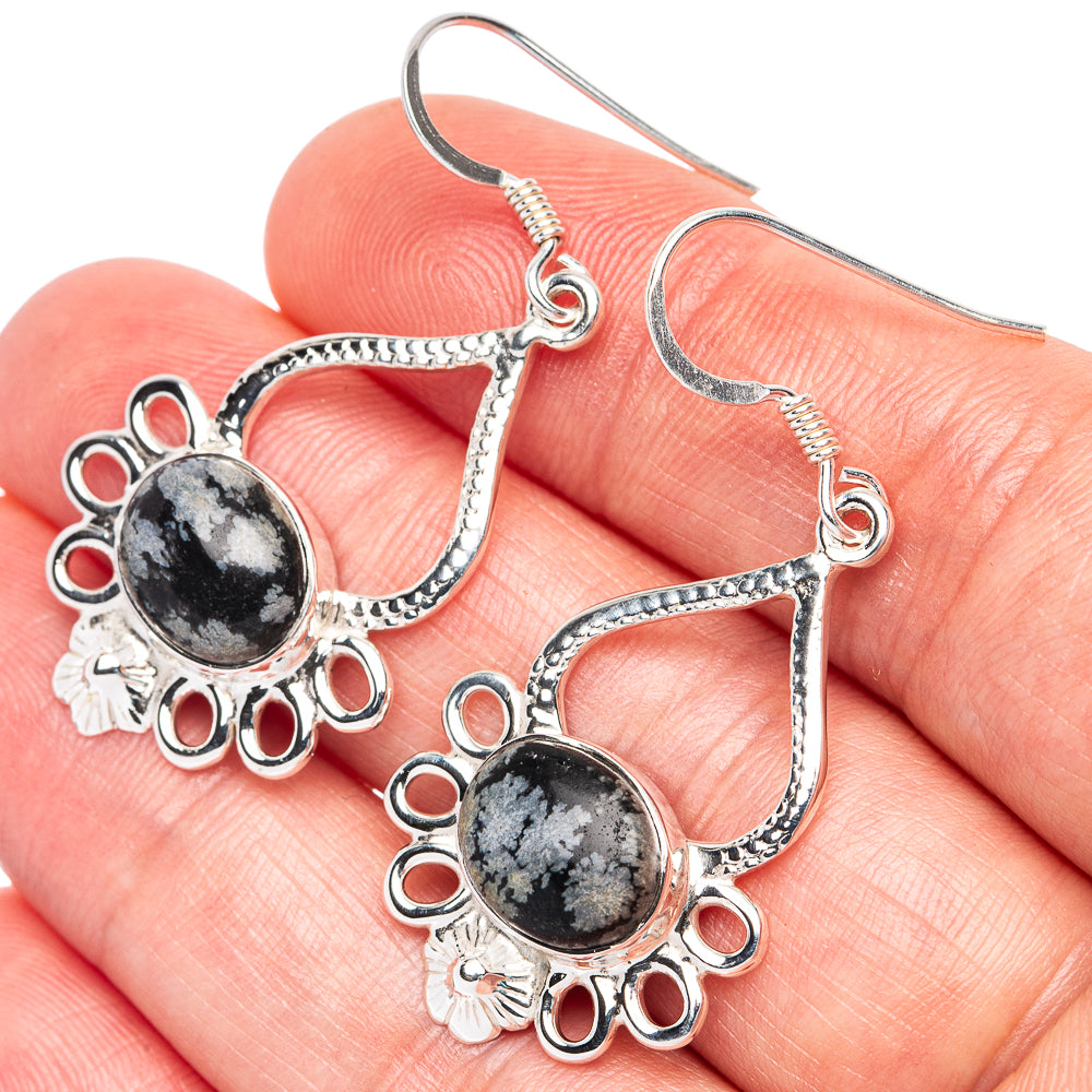 Premium Snowflake Obsidian Earrings 1 3/4" (925 Sterling Silver) E2495