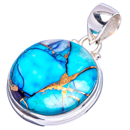Turquoise oval pendant with .925 sterling silver bezel and bail, blue stone with gold veins