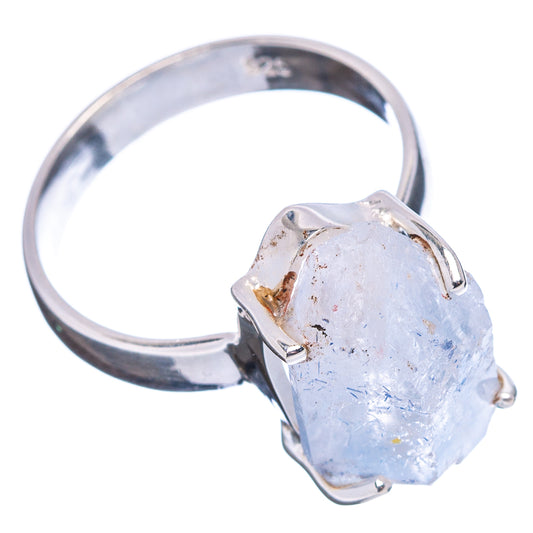 Faceted quartz ring in .925 sterling silver, light blue stone set with three prongs
