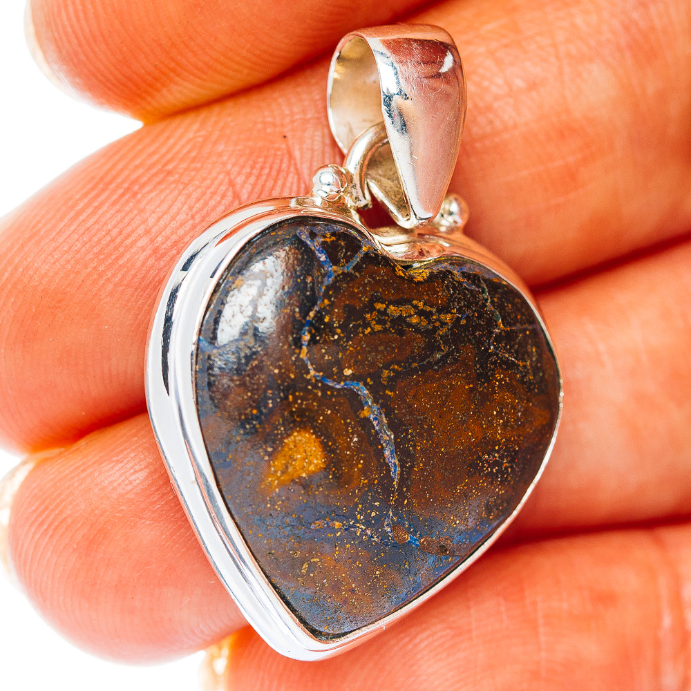 Boulder Opal Heart Pendant 1 3/8" (.925 Sterling Silver)
