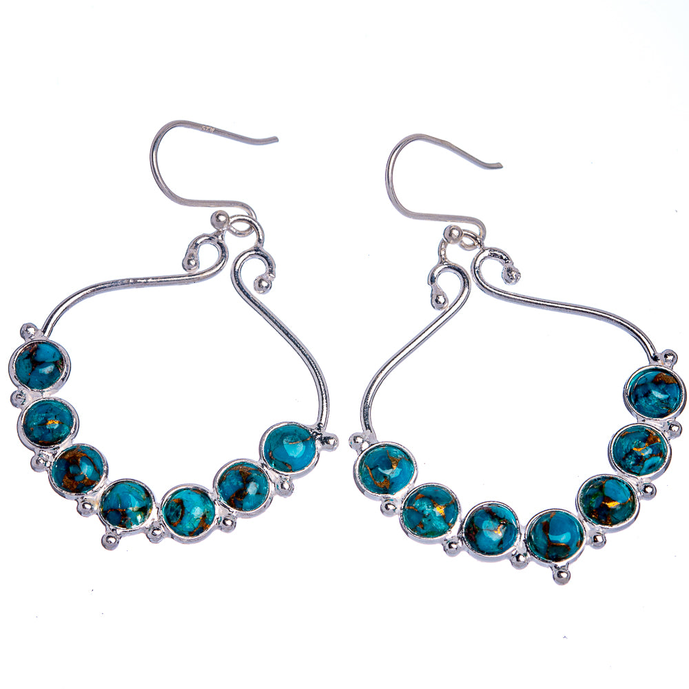 Blue Copper Composite Turquoise Earrings 1 7/8" (925 Sterling Silver) E433022