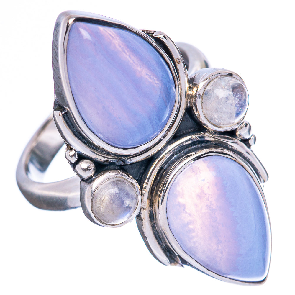 Premium Blue Lace Agate, Moonstone 925 Sterling Silver Ring Size 5.75 R3594