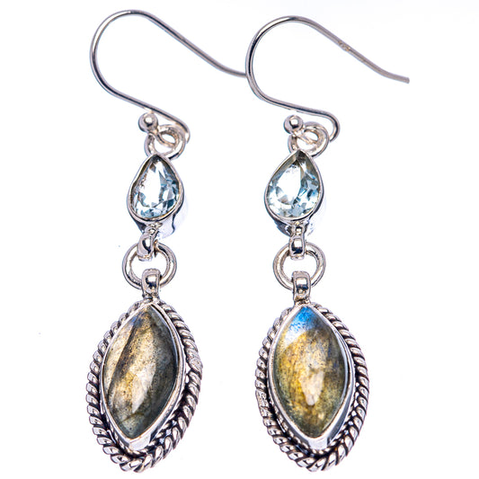 Labradorite drop earrings, .925 sterling silver hooks with teardrop and marquise-style stones