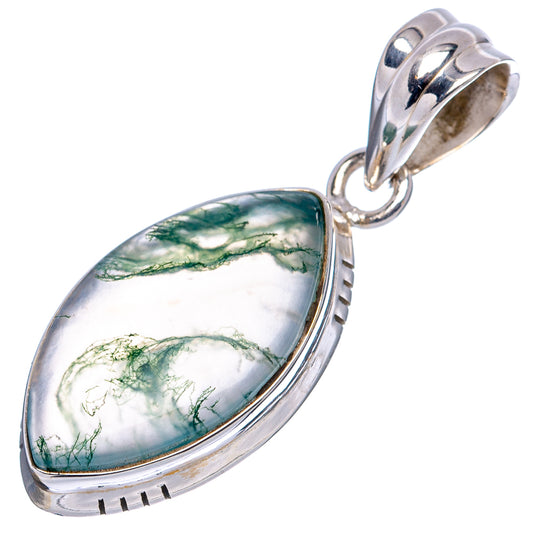 Sterling silver teardrop moss agate pendant with green mossy inclusions and bail