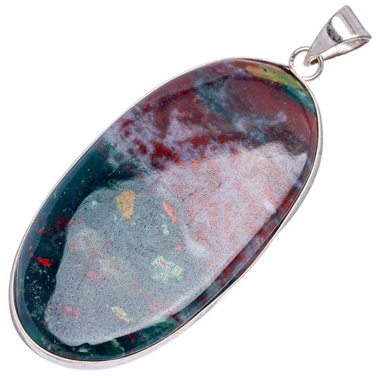 Oval bloodstone pendant with silver bail and dark green-gray red speckled stone