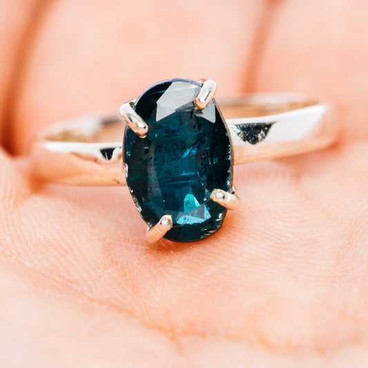 Faceted Deep Teal Blue Kyanite Ring Size 7.75 (.925 Sterling Silver)